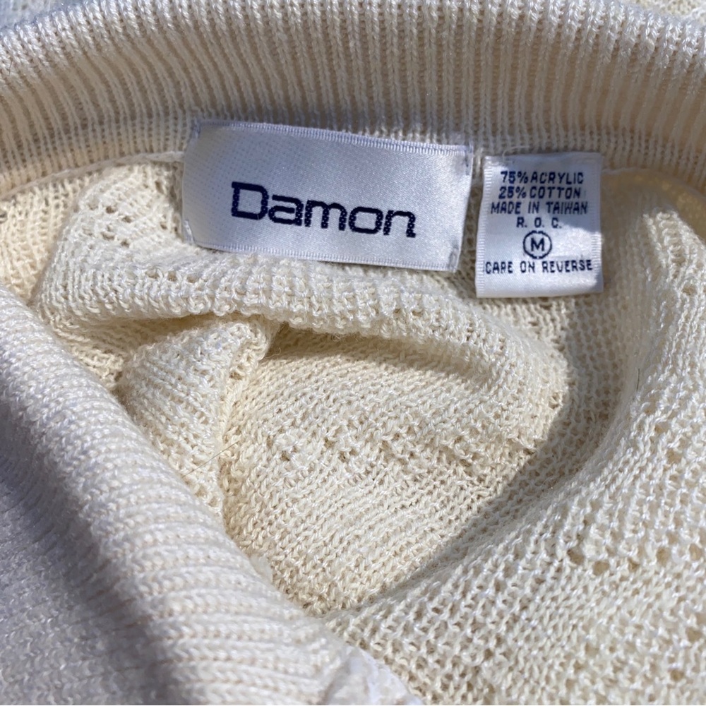 Damon vintage cream knit short sleeve collar shirt M - Picture 7 of 8